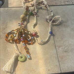 Handcrafted Boho Amber & Cream Beaded Tassel Necklace